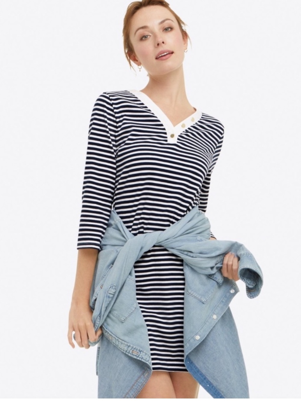 DRAPER JAMES Puff Sleeve T-Shirt Dress Nautical‎ Stripe Size Medium